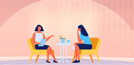 Imagen que muestra una interacción entre un psicólogo y su paciente durante una sesión de terapia en línea.