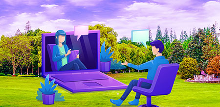 Imagen que ilustra la práctica de la terapia psicológica a través de plataformas en línea.