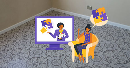 Persona realizando una terapia online en su computadora, en un ambiente tranquilo